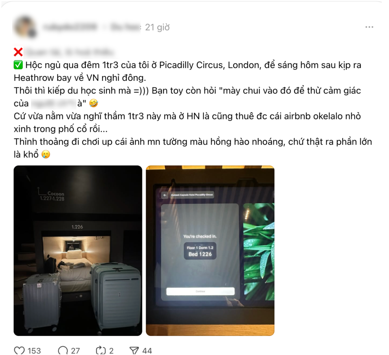 Khách Việt hoảng hồn khi nhận phòng khách sạn 1,3 triệu tại London, vì sao?